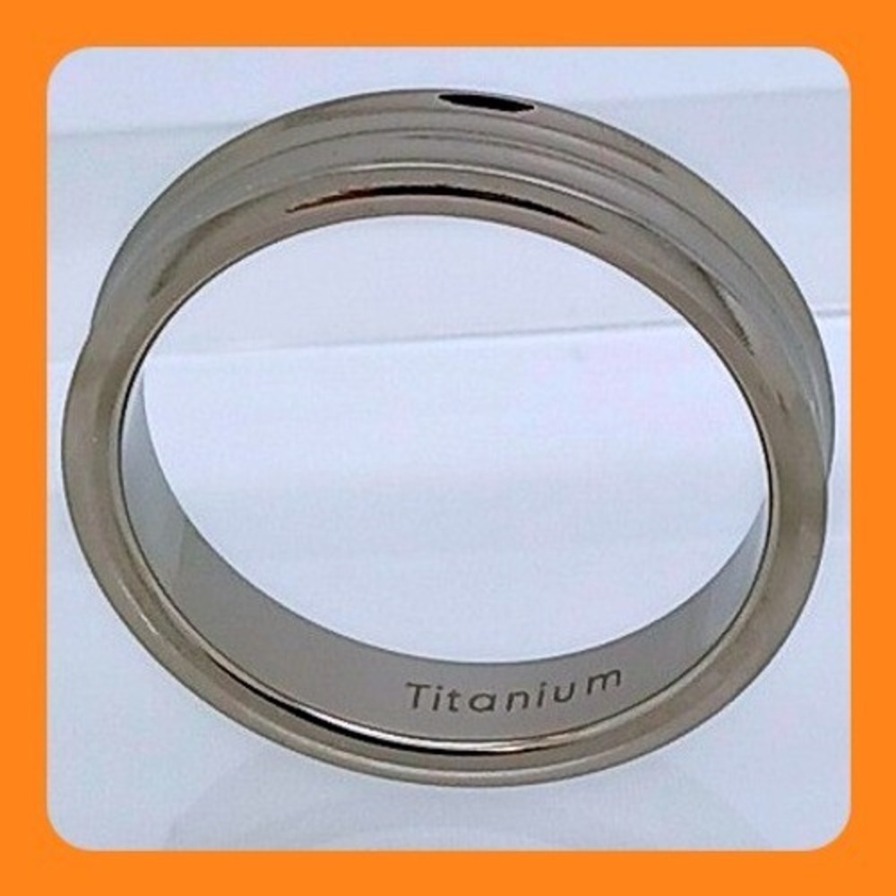 Vintage 1990s Titanium Ring Band Size 11 Silver Double Groove Concave 5mm NOS